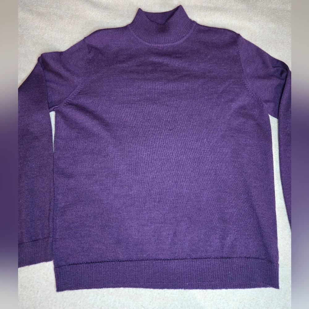 Preswick & Moore Mockneck 100% Merino Wool Sweater PL Petite Large Purple